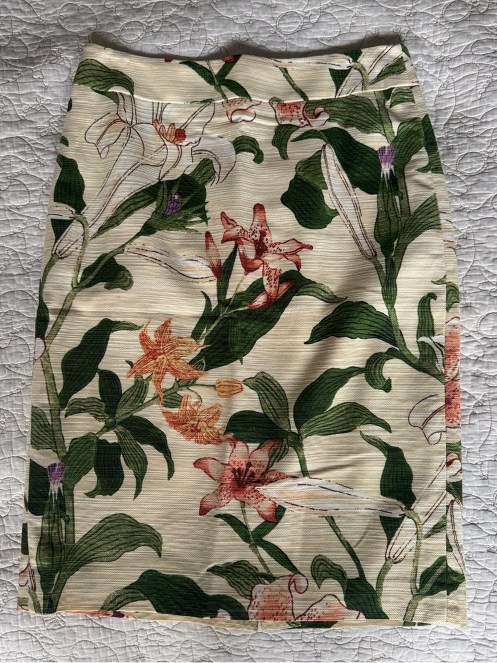 Ann Taylor Cream Pencil Skirt with Green and Orange Floral Print